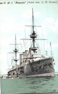 Postcard British Royal Navy HMS Powerful 1st Class Cruiser c1900s