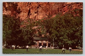 Zion National Park Utah Zion Lodge Softball Game Vintage Postcard Chrome