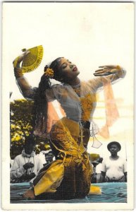 RPPC Tinted Photo Woman Dancer Thailand? Bali? China? Risque Antique Postcard