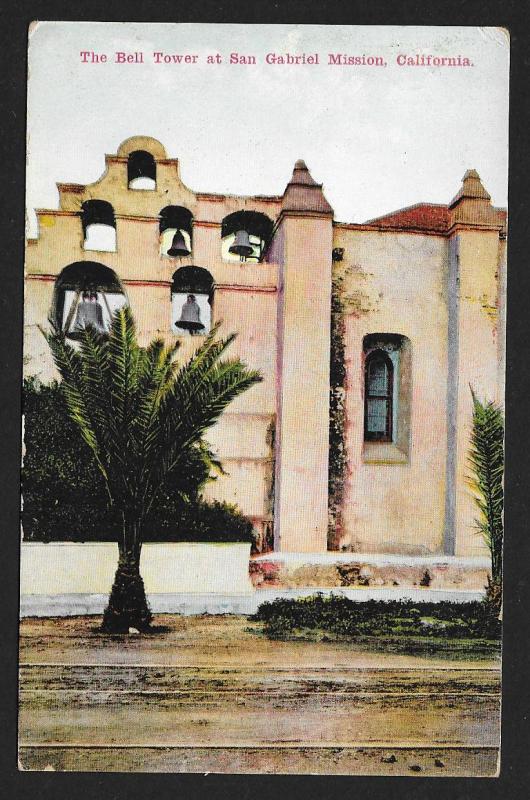 Bell Tower San Gabriel Mission CA Unused c1910s