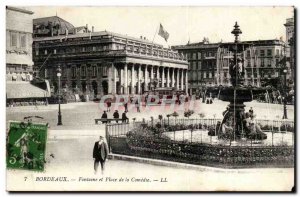 Bordeaux - Fountain and Place de la Comedie - Old Postcard