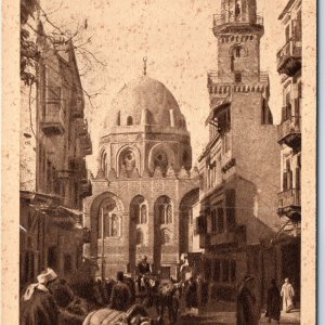 c1920s Cairo, Egypt Mosque Sultan Dome Minaret Donkey Cart Street Scene A360