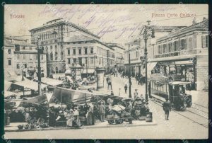 Trieste Città Piazza Carlo Goldoni Tram Mercato cartolina RT4660