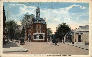 Dover Delaware DE King & State Streets Hotel Richardson c1920 Postcard