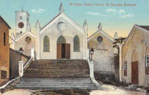 St Georges Bermuda St Peters Oldest Church Street View Antique Postcard K99093