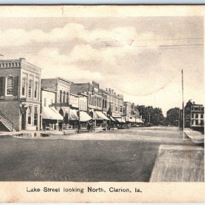 c1900s Clarion, IA Downtown North Lake Street Litho Photo Postcard Main St A84