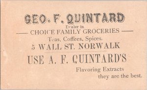 George F Quintard Family Groceries - Norwalk, CT - Antique Victorian Trade Card