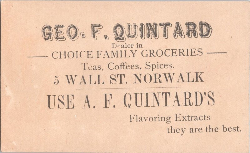 George F Quintard Family Groceries - Norwalk, CT - Antique Victorian Trade Card