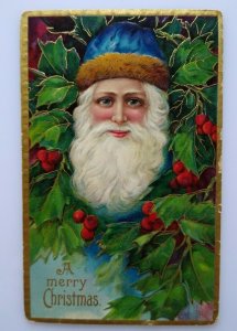 Christmas Postcard Santa Claus Blue Hat & Eyes Embossed Series 1480 Germany 1912 