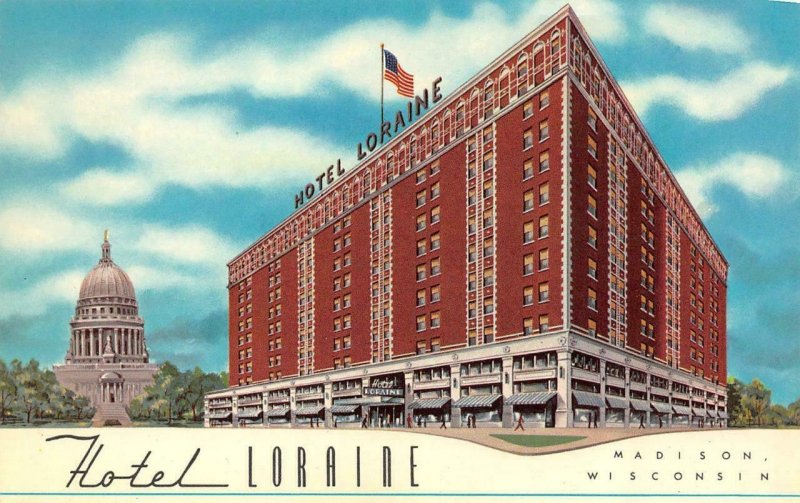 MADISON, Wisconsin WI    HOTEL LORAINE   Roadside  VINTAGE Chrome Postcard