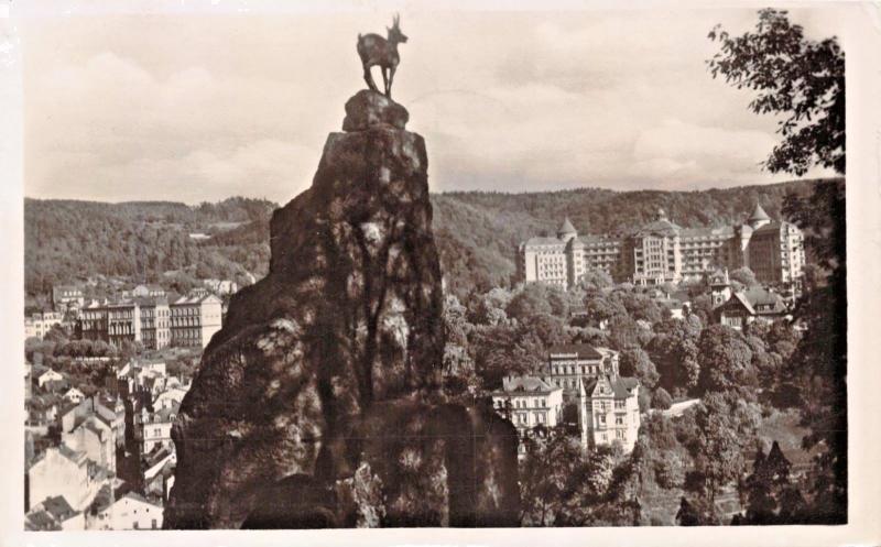 KARLOVY VARY  CZECHOSLOVAKIA DEER KEEP PHOTO POSTCARD 1953