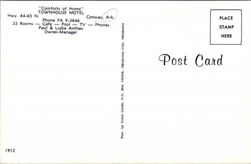 Postcard Swimming Pool Townhouse Motel Hwy 64-65 N in Conway, Arkansas