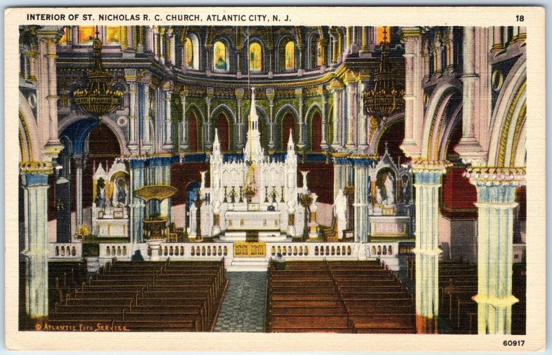 c1940s Atlantic City, NJ St. Nicholas R.C Church Interior Chapel Linen PC A328