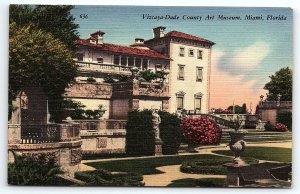 1950s MIAMI FLORIDA VIZCAYA-DADE COUNTY ART MUSEUM LINEN POSTCARD P2701