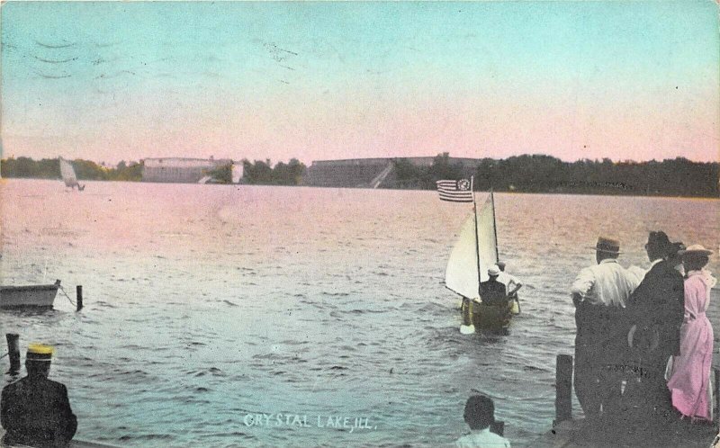 Crystal Lake Illinois 1908 Postcard Boating Sailboat