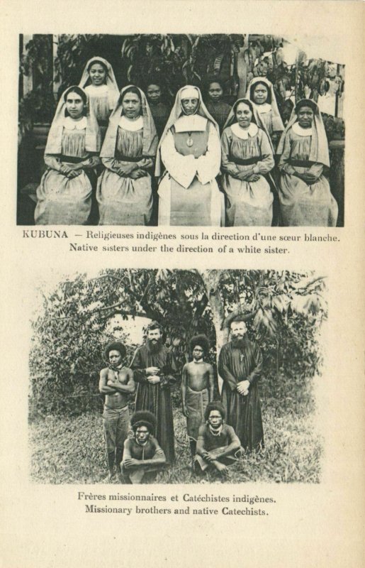 PC CPA PAPUA NEW GUINEA, MISSIONARY BROTHERS AND NATIVES, Postcard (b19763)