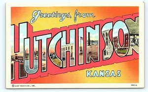 HUTCHINSON, KS Kansas~ Large Letter Linen c1940s Curt Teich Postcard