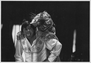 Lion Tiger Licking German Circus Trainer Real Photo Postcard
