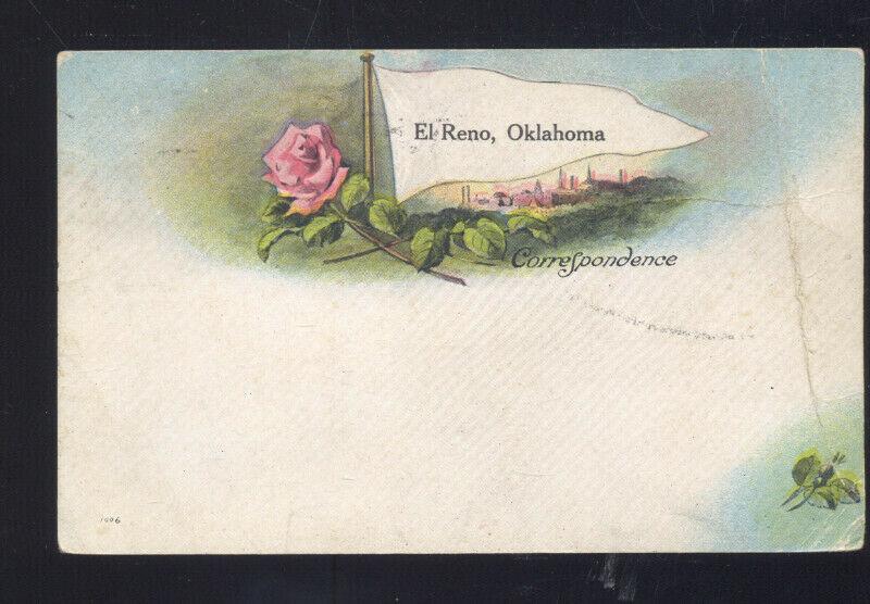 EL RENO OKLAHOMA CORRESPONDENCE WHITE FLAG VINTAGE POSTCARD MINCO OKLA.