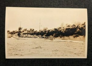 Mint Vintage A Smoke Screen US Navy Ship RPPC