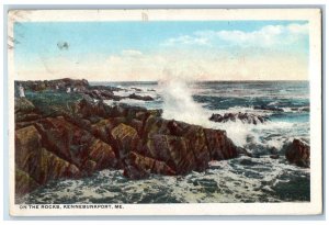 1920 On The Rocks, Wavy Scene, Kennebunkport Maine ME Antique Posted Postcard 