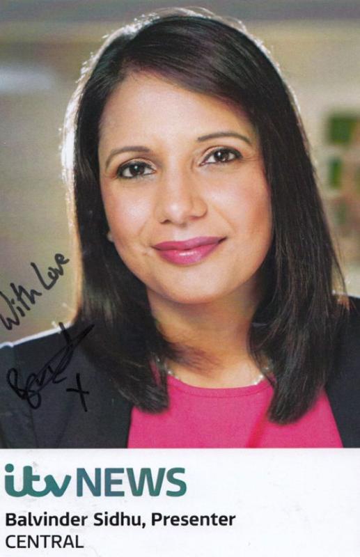 Balvinder Sidhu ITV Central News Newsreader Hand Signed Cast Card Photo