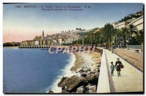 Old Postcard Menton Old Town and the Promenade Children