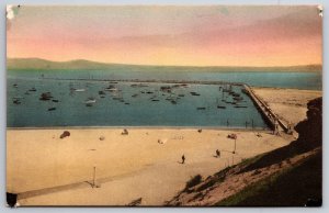 Breakwater Yacht Harbor Santa Barbara CA  UNP Hand Colored Albertype Postcard K5