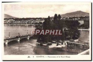 Old Postcard Panorama Geneva and Mont Blanc