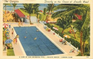 Miami Florida The Georgian Swimming Pool Colorpicture linen Postcard 21-8821