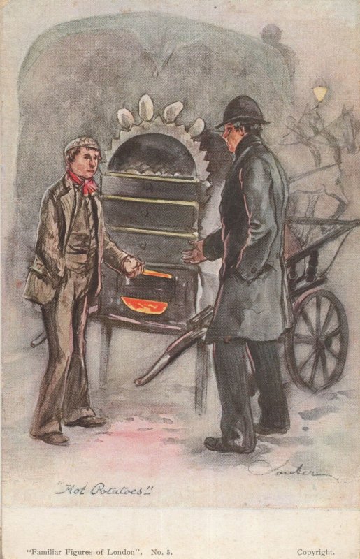 Familiar Faces Of London The BBQ Hot Potato Seller Rare Old Postcard