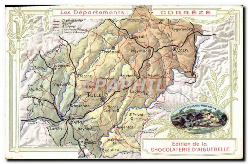 Postcard Old MAPS Chocolaterie d & # 39Aiguebelle Correze Caves Lamouroux Brive