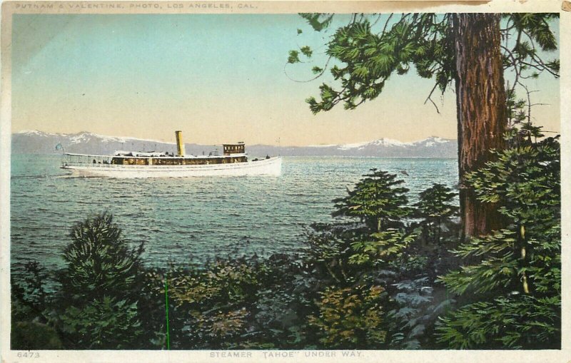 c1910 Postcard; Steamer Tahoe Underway, Lake Tahoe CA Daily Round Trip 70 Mi.