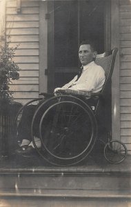 J28/ Toledo Ohio RPPC Postcard c1910 Man Wheelchair Handicap Disabled 265