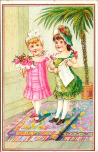 Vintage 1880's Jersey Coffee Adorable Girls Victorian Trade Card Dayton, Ohio