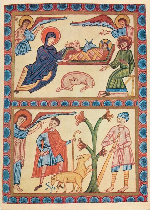 Nativity and Annunciation to the Shepherds religious art Post card