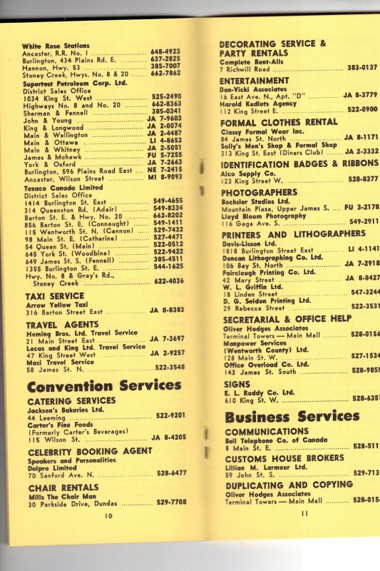 Visitors and Shoppers Guide to Hamilton Ontario, 1966. Many Intersting Lists