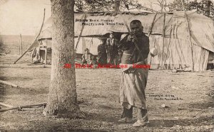 Native American Indian, RPPC, Practice Shooting by Bark House, W.H. Martin Photo