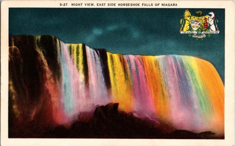 Night View East Side Horseshoe Falls Niagara Postcard WOB Note 2c Canada Stamp 