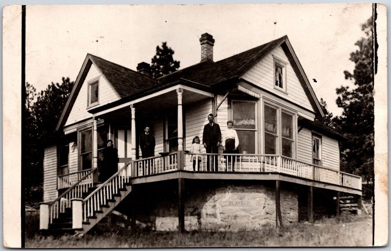Old House Photograph Of A Family At The Porch Antique RPPC Photo Postcard