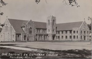 RPPC Postcard Our Saviour's Evangelical Lutheran Church Audubon Iowa IA