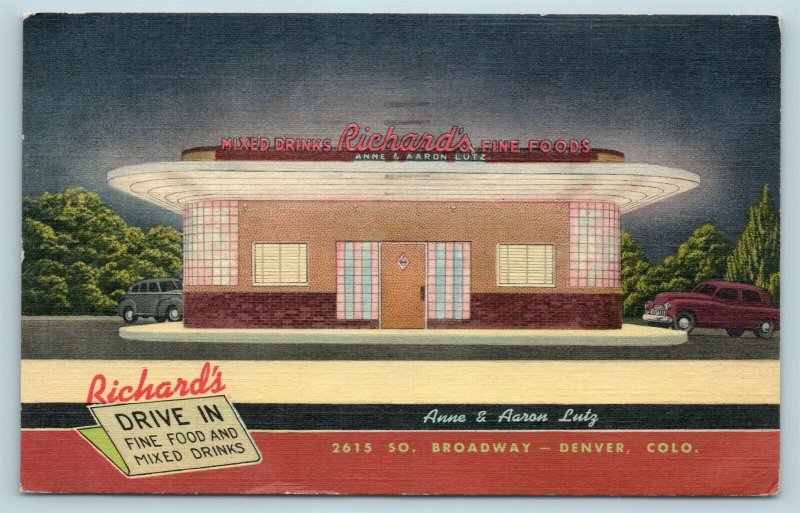 AD Postcard CO Denver Colorado Richard's Drive In Restaurant Art Deco 1940s A41