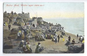 tq0499 - Somerset - Relaxing on Rocks, Anchor Head, Weston-super-Mare - Postcard