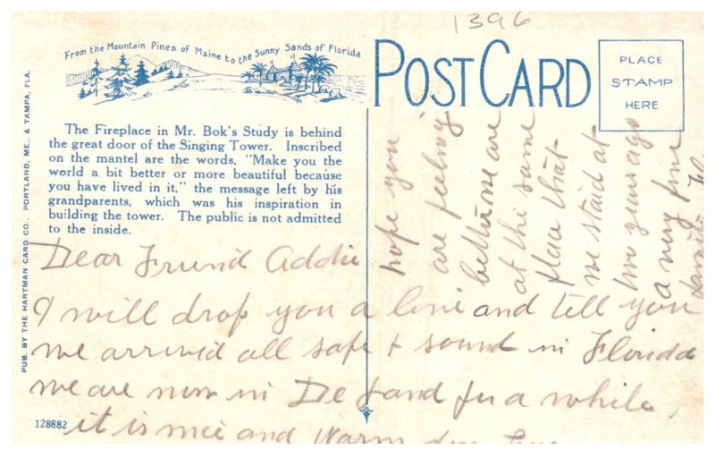 Florida Inside the SInging Tower, The Fireplace of Mr.Bok's Study