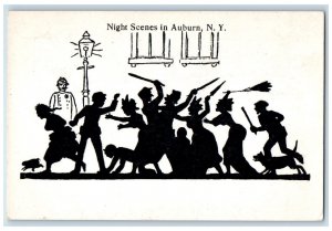 c1920's Night Scenes People Military Chaos Running Auburn New York NY Postcard 