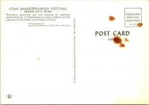 UT, Cedar City  SHAKESPEAREAN FESTIVAL Southern Utah State College  4X6 Postcard