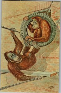 Orangutans Painting by Von Sivers, Henry Vilas Park Zoo Madison WI Postcard N40