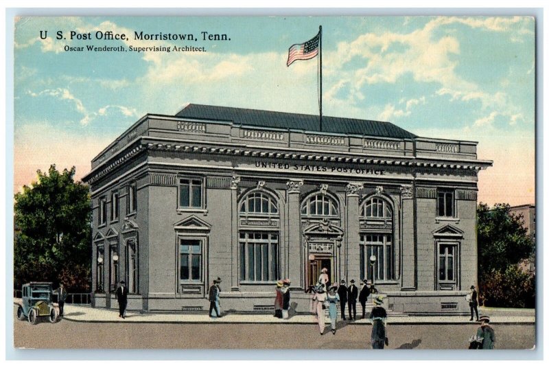 c1910 US Post Office Building Classic Cars View Morristown Tennessee TN Postcard