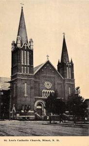 Minot North Dakota St Leos Catholic Church Street View Antique Postcard K82371