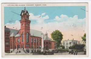 City Hall & Soldiers Monument Danbury Connecticut 1931 postcard